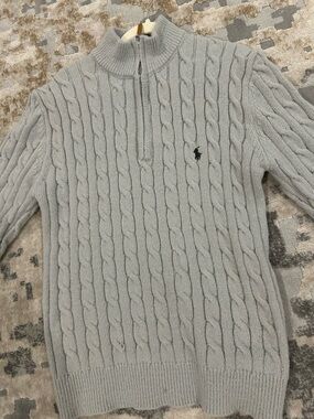 Polo by Ralph Lauren Light Gray Cable-Knit Quarter-Zip Sweater